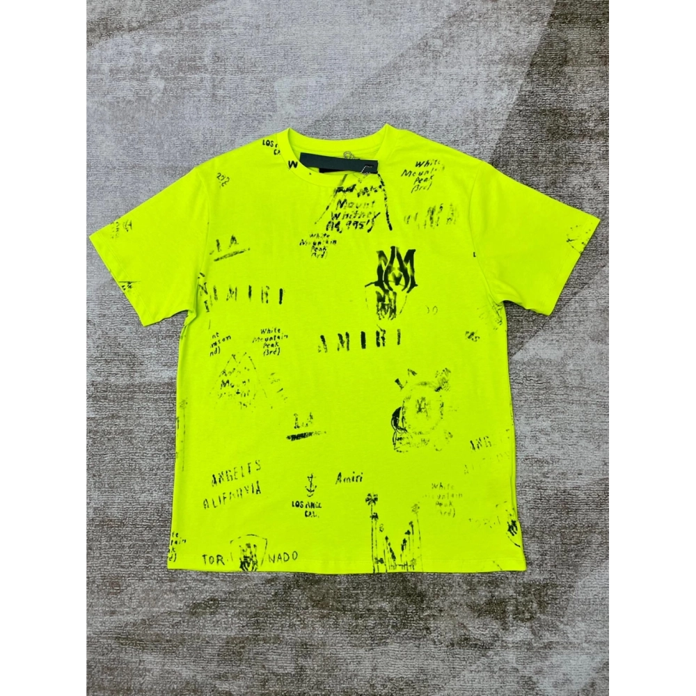 Amiri graffiti fluorescent green print short-sleeved rear printt T-shirt,Amiri T Shirt,Tshirt,APPAREL