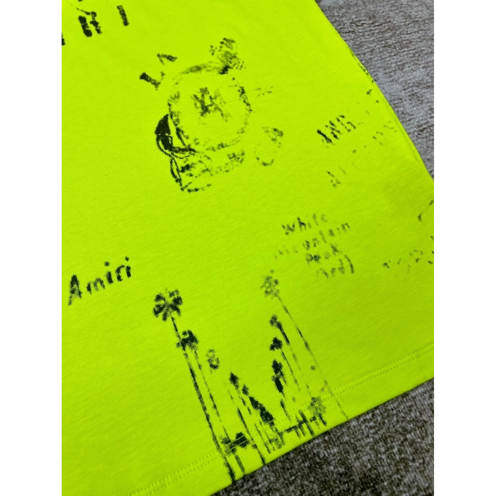 Amiri graffiti fluorescent green print short-sleeved rear printt T-shirt,Amiri T Shirt,Tshirt,APPAREL