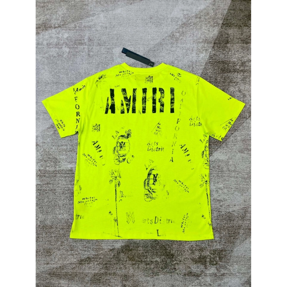 Amiri graffiti fluorescent green print short-sleeved rear printt T-shirt,Amiri T Shirt,Tshirt,APPAREL