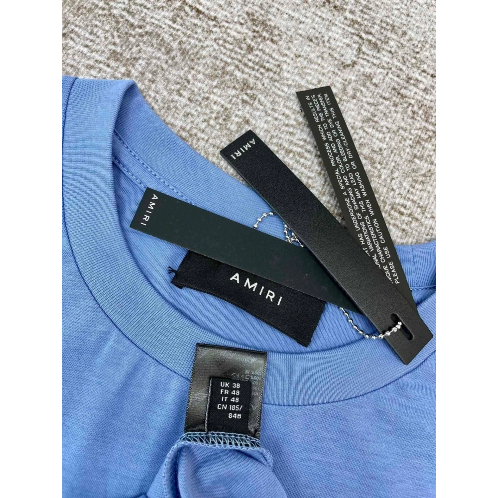 Amiri New print blue short-sleeved rear wide thick logo letter three-dimensional printt T-shirt,Amiri T Shirt,Tshirt,APPAREL
