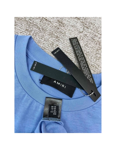 Amiri New print blue short-sleeved rear wide thick logo letter three-dimensional printt T-shirt,Amiri T Shirt,Tshirt,APPAREL