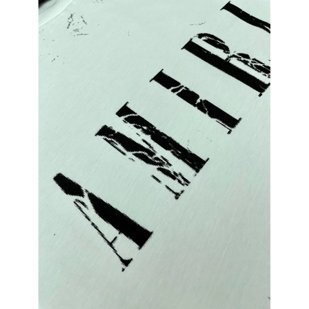 Amiri New print silk crack letter short-sleeved wide logo silk crack feeling print T-shirt,Amiri T Shirt,Tshirt,APPAREL