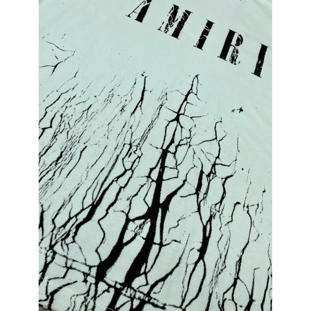 Amiri New print silk crack letter short-sleeved wide logo silk crack feeling print T-shirt,Amiri T Shirt,Tshirt,APPAREL