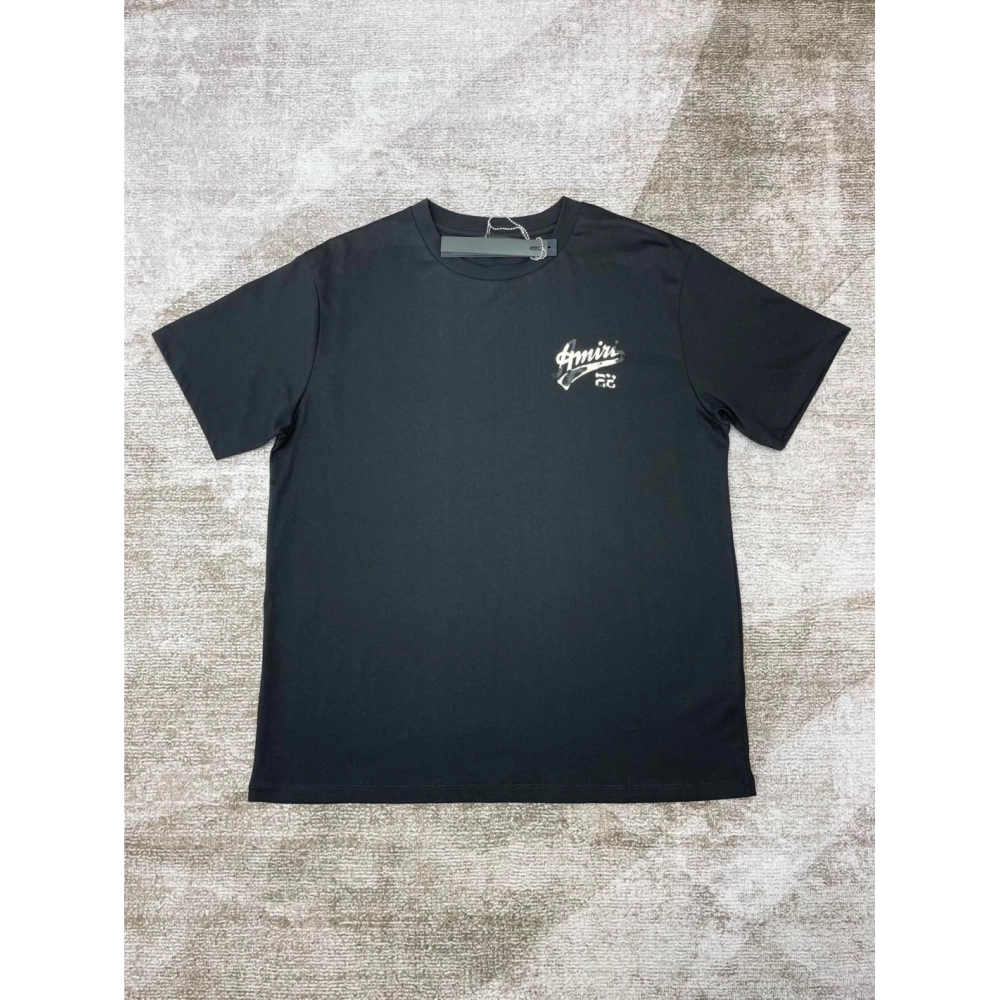 Amiri New print silk crack letter short-sleeved wide logo silk crack feeling print T-shirt,Amiri T Shirt,Tshirt,APPAREL