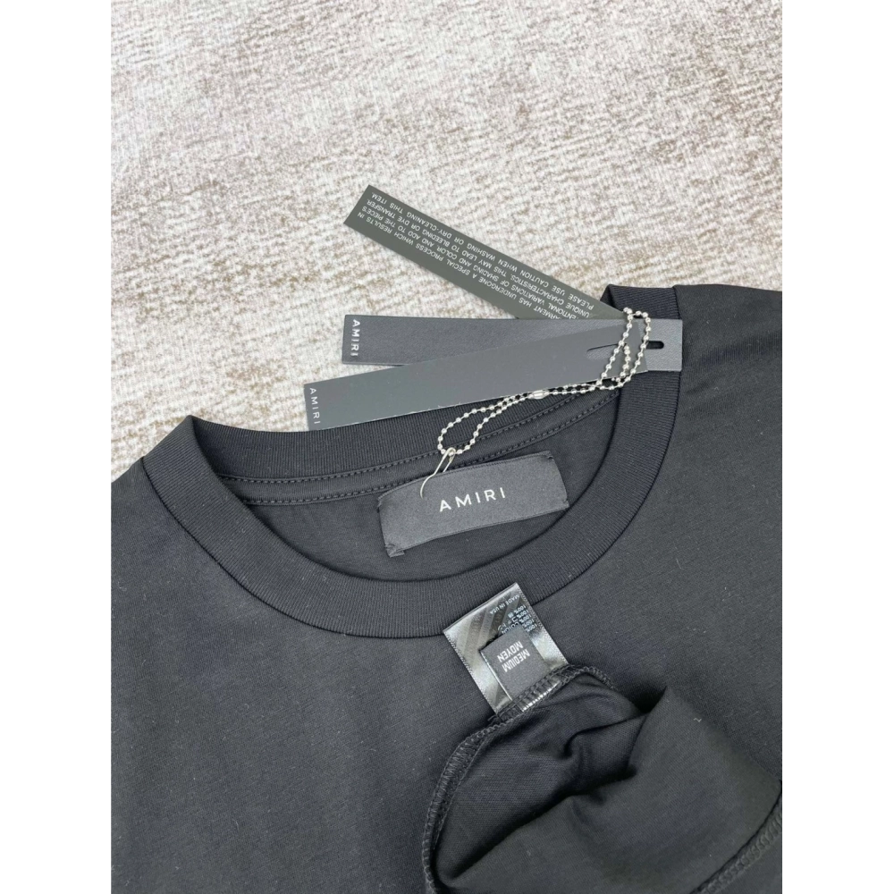 Amiri New print silk crack letter short-sleeved wide logo silk crack feeling print T-shirt,Amiri T Shirt,Tshirt,APPAREL