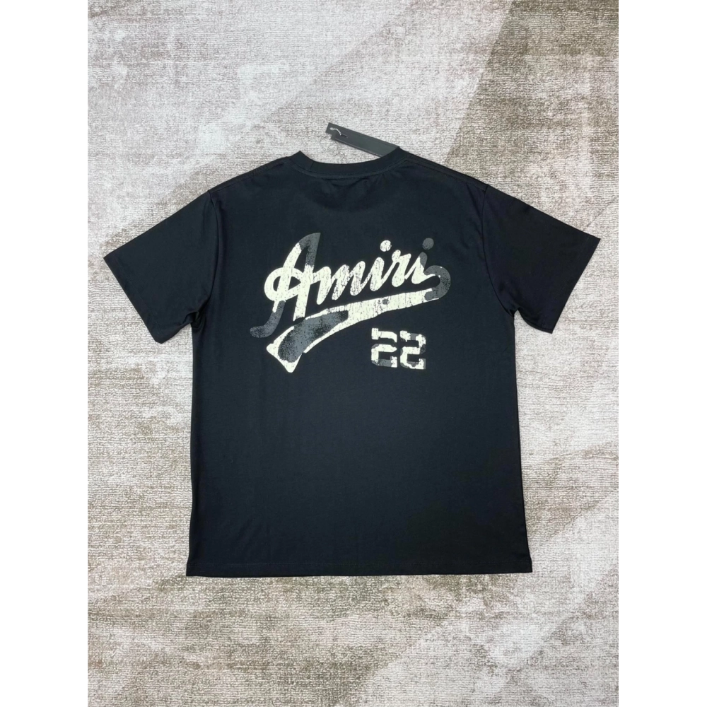 Amiri New print silk crack letter short-sleeved wide logo silk crack feeling print T-shirt,Amiri T Shirt,Tshirt,APPAREL