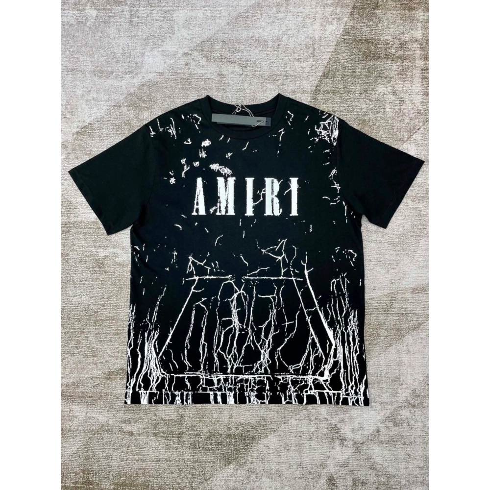 Amiri New print silk crack letter short-sleeved wide logo silk crack feeling printT-shirt,Amiri T Shirt,Tshirt,APPAREL