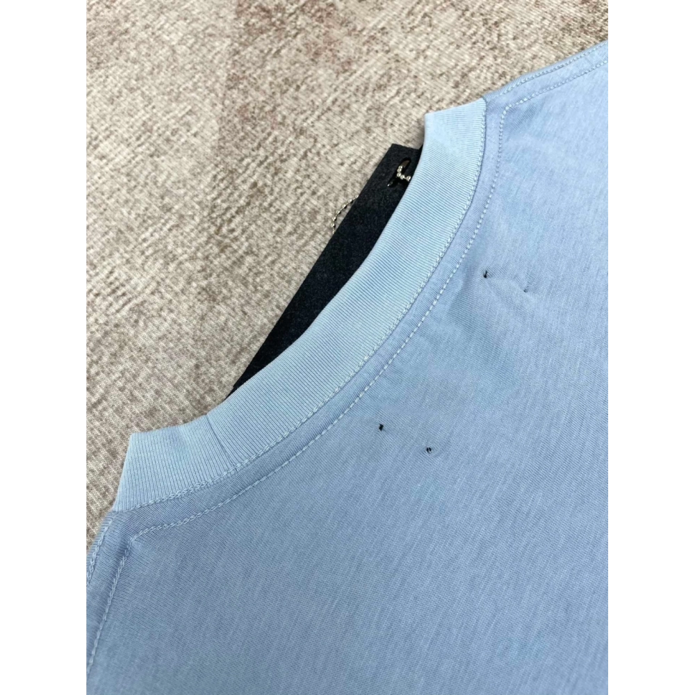 Amiri New print sky blue short-sleeved rear wide logo letter printt T-shirt,Amiri T Shirt,Tshirt,APPAREL
