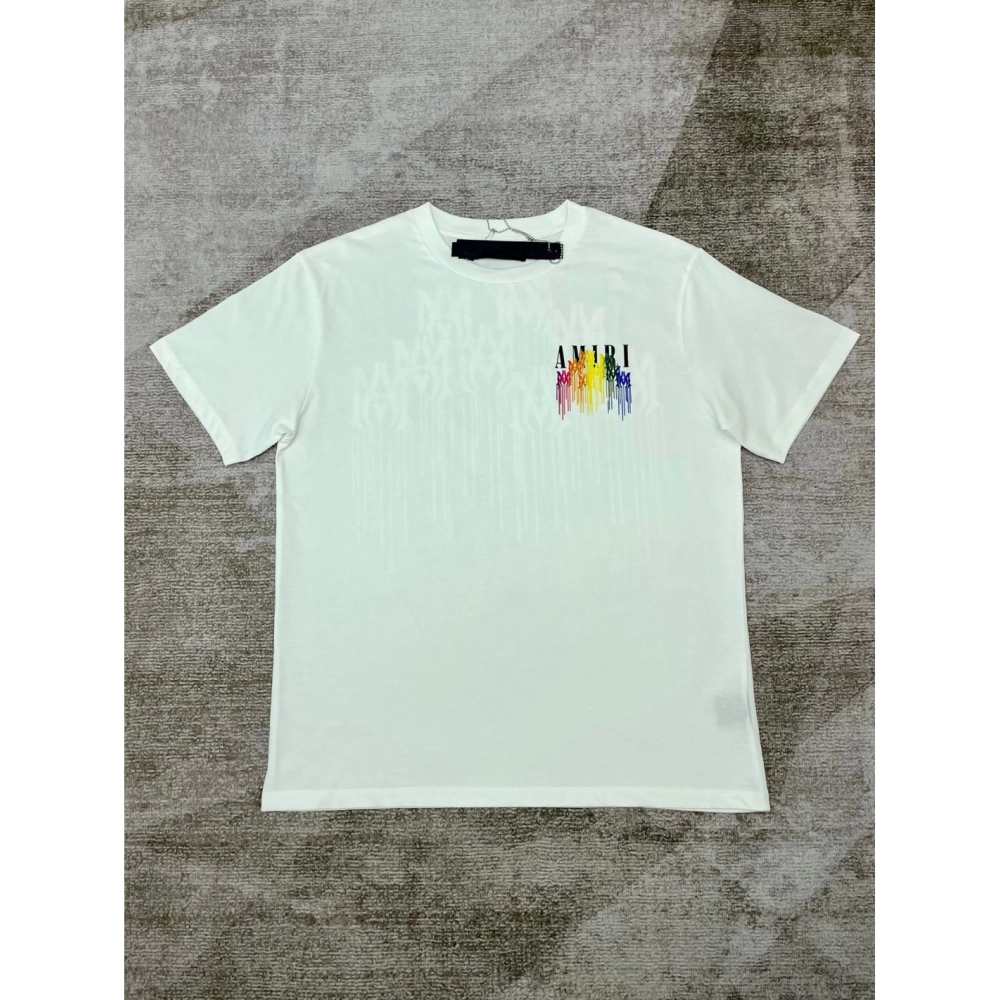Amiri New print colorful black short-sleeved rear wide colorful logo letter tassel printt T-shirt,Amiri T Shirt,Tshirt,APPAREL