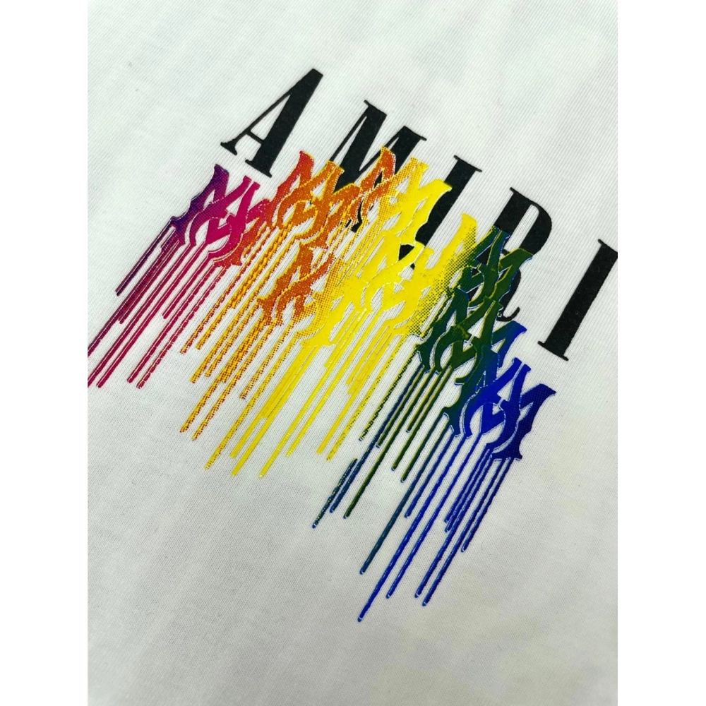 Amiri New print colorful black short-sleeved rear wide colorful logo letter tassel printt T-shirt,Amiri T Shirt,Tshirt,APPAREL