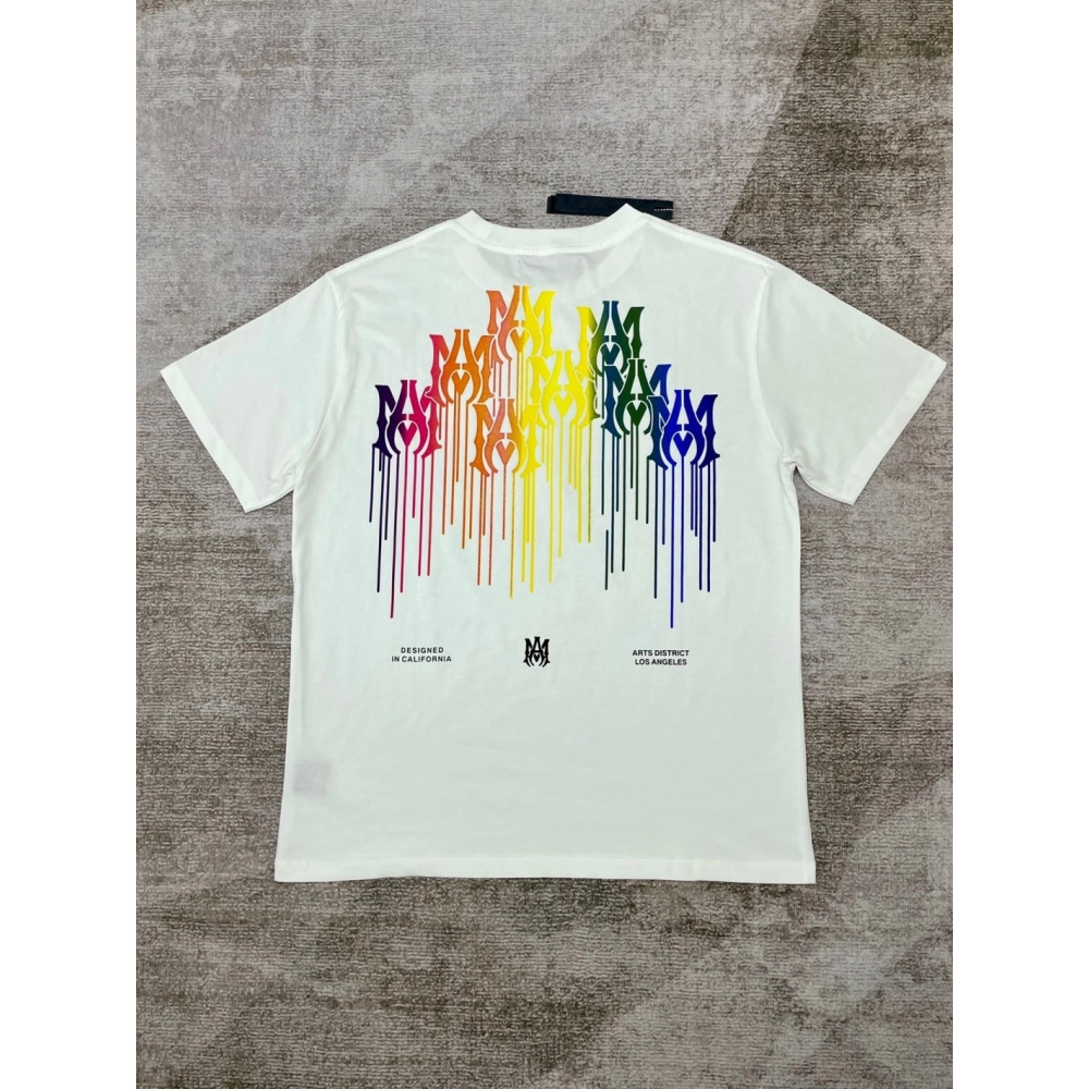 Amiri New print colorful black short-sleeved rear wide colorful logo letter tassel printt T-shirt,Amiri T Shirt,Tshirt,APPAREL