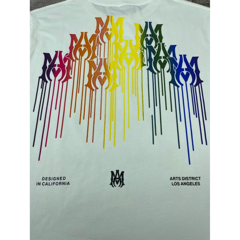 Amiri New print colorful black short-sleeved rear wide colorful logo letter tassel printt T-shirt,Amiri T Shirt,Tshirt,APPAREL