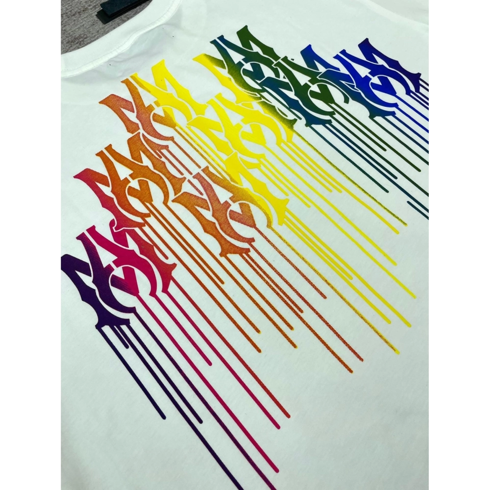 Amiri New print colorful black short-sleeved rear wide colorful logo letter tassel printt T-shirt,Amiri T Shirt,Tshirt,APPAREL