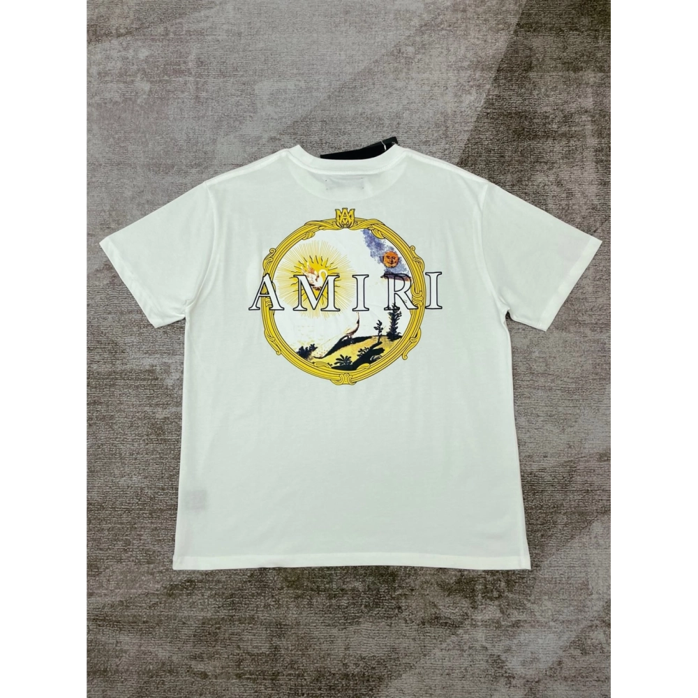 Amiri New print sun black short-sleeved wide AM letter rear sun print T-shirt,Amiri T Shirt,Tshirt,APPAREL