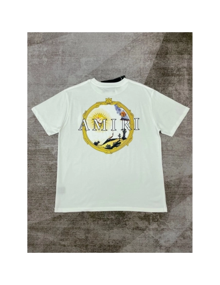 Amiri New print sun black short-sleeved wide AM letter rear sun print T-shirt,Amiri T Shirt,Tshirt,APPAREL