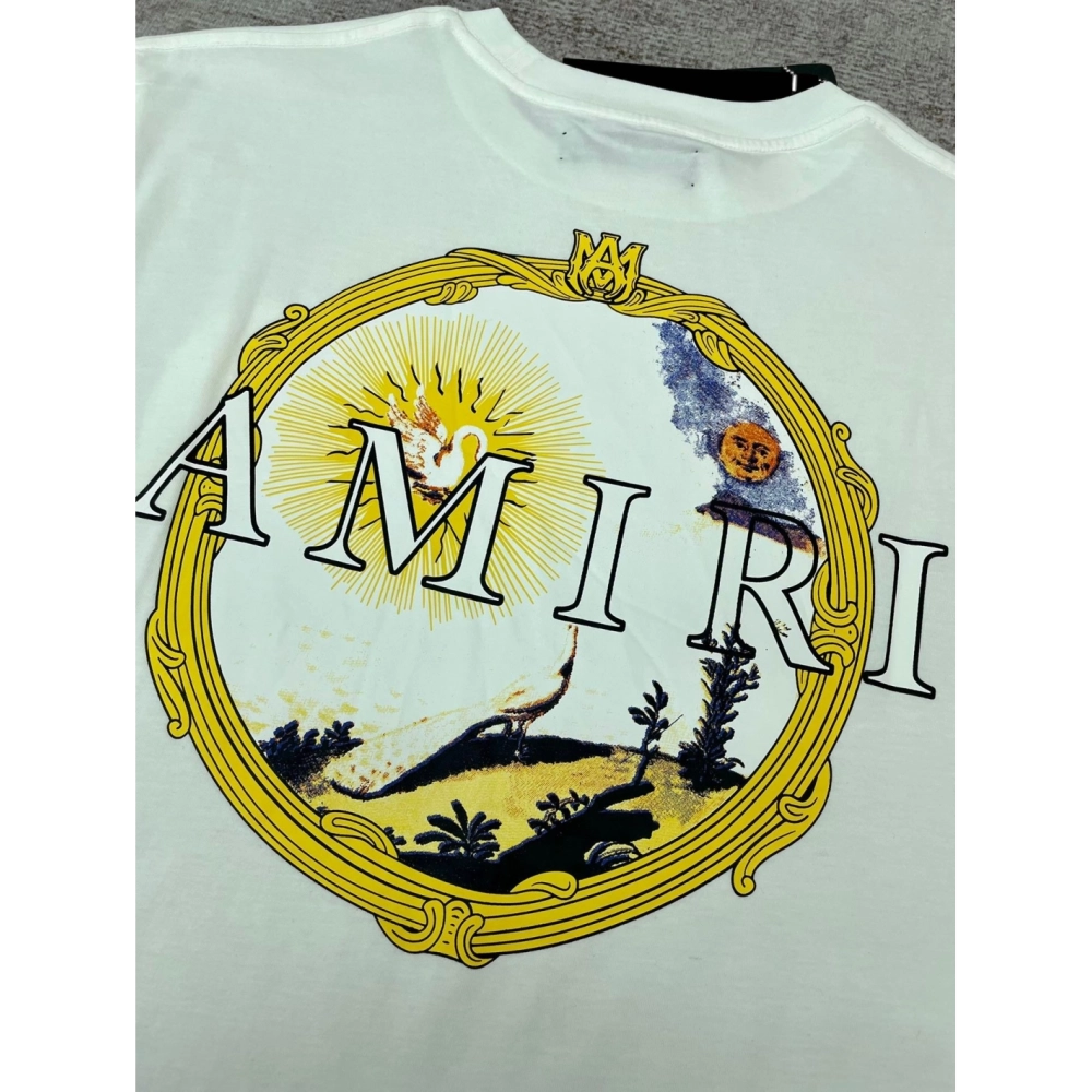 Amiri New print sun black short-sleeved wide AM letter rear sun print T-shirt,Amiri T Shirt,Tshirt,APPAREL