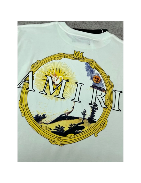 Amiri New print sun black short-sleeved wide AM letter rear sun print T-shirt,Amiri T Shirt,Tshirt,APPAREL