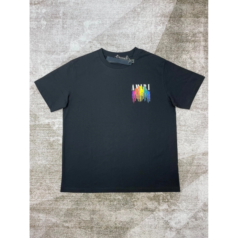 Amiri New print colorful black short-sleeved rear wide colorful logo letter tassel printt T-shirt,Amiri T Shirt,Tshirt,APPAREL