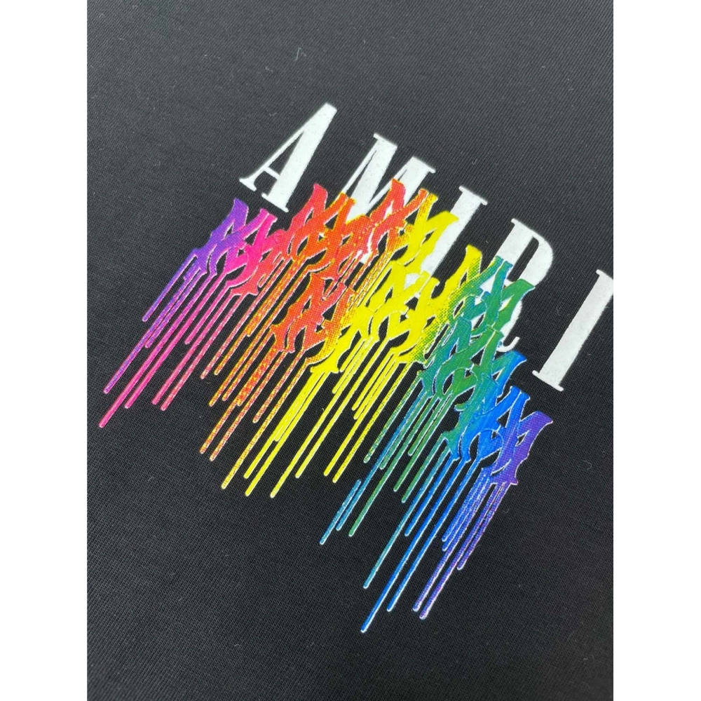 Amiri New print colorful black short-sleeved rear wide colorful logo letter tassel printt T-shirt,Amiri T Shirt,Tshirt,APPAREL