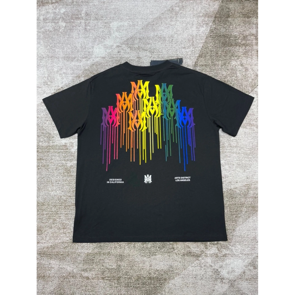 Amiri New print colorful black short-sleeved rear wide colorful logo letter tassel printt T-shirt,Amiri T Shirt,Tshirt,APPAREL