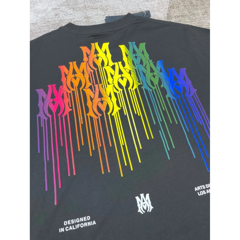 Amiri New print colorful black short-sleeved rear wide colorful logo letter tassel printt T-shirt,Amiri T Shirt,Tshirt,APPAREL