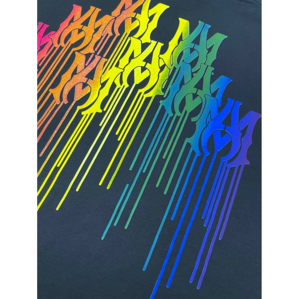 Amiri New print colorful black short-sleeved rear wide colorful logo letter tassel printt T-shirt,Amiri T Shirt,Tshirt,APPAREL