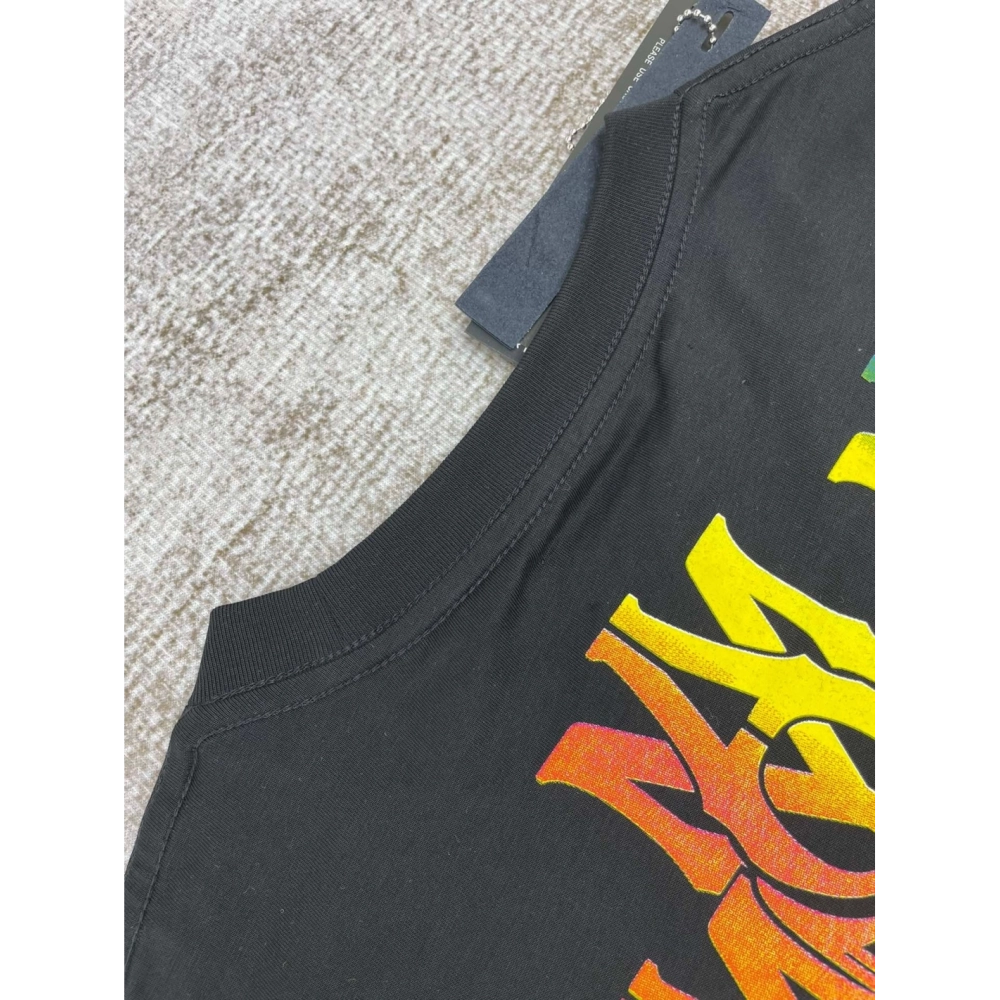Amiri New print colorful black short-sleeved rear wide colorful logo letter tassel printt T-shirt,Amiri T Shirt,Tshirt,APPAREL