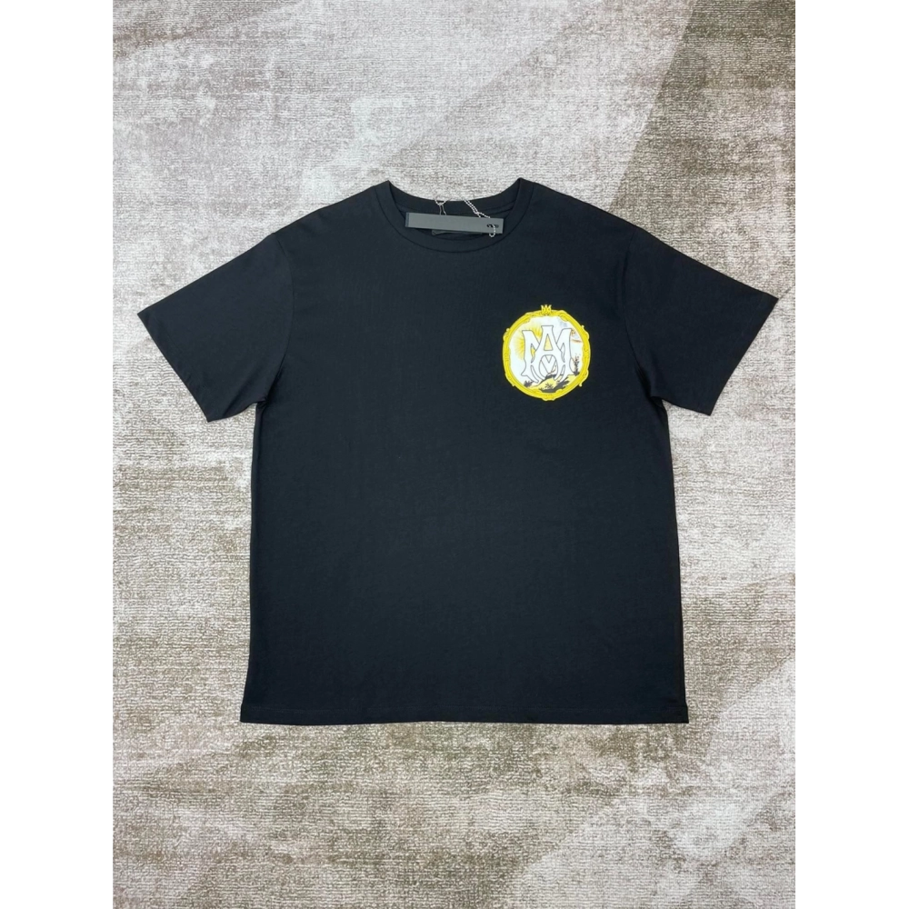 Amiri New print sun black short-sleeved wide AM letter rear sun print T-shirt,Amiri T Shirt,Tshirt,APPAREL