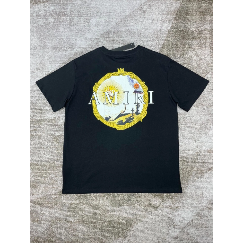 Amiri New print sun black short-sleeved wide AM letter rear sun print T-shirt,Amiri T Shirt,Tshirt,APPAREL