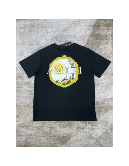 Amiri New print sun black short-sleeved wide AM letter rear sun print T-shirt,Amiri T Shirt,Tshirt,APPAREL