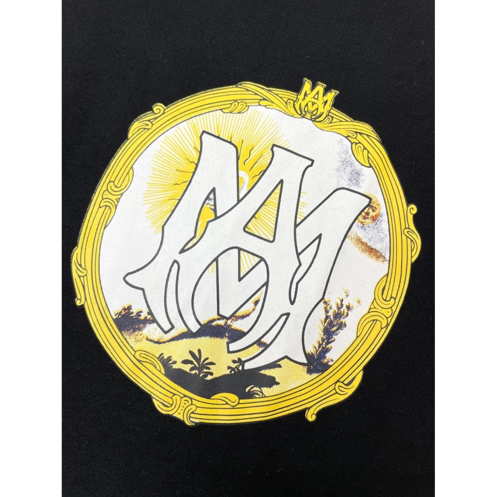 Amiri New print sun black short-sleeved wide AM letter rear sun print T-shirt,Amiri T Shirt,Tshirt,APPAREL