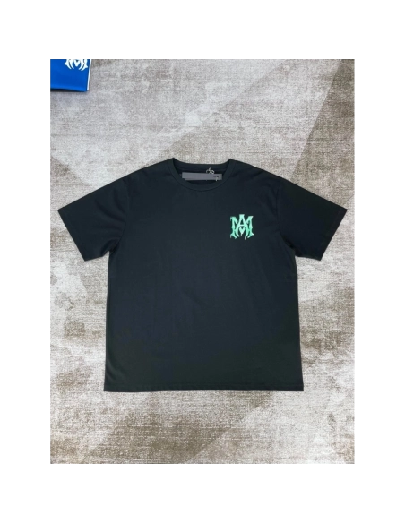 Amiri New short-sleeved green and white gradient logo letter paste printt T-shirt,Amiri T Shirt,Tshirt,APPAREL
