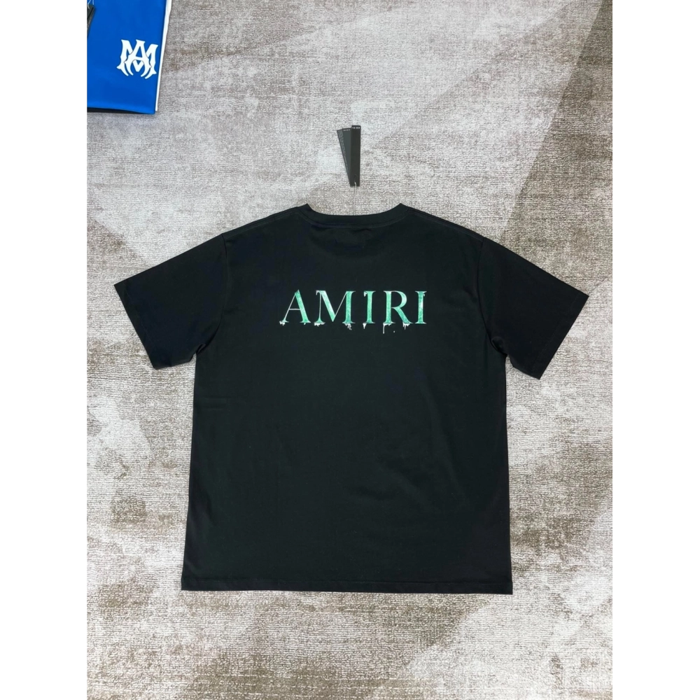 Amiri New short-sleeved green and white gradient logo letter paste printt T-shirt,Amiri T Shirt,Tshirt,APPAREL