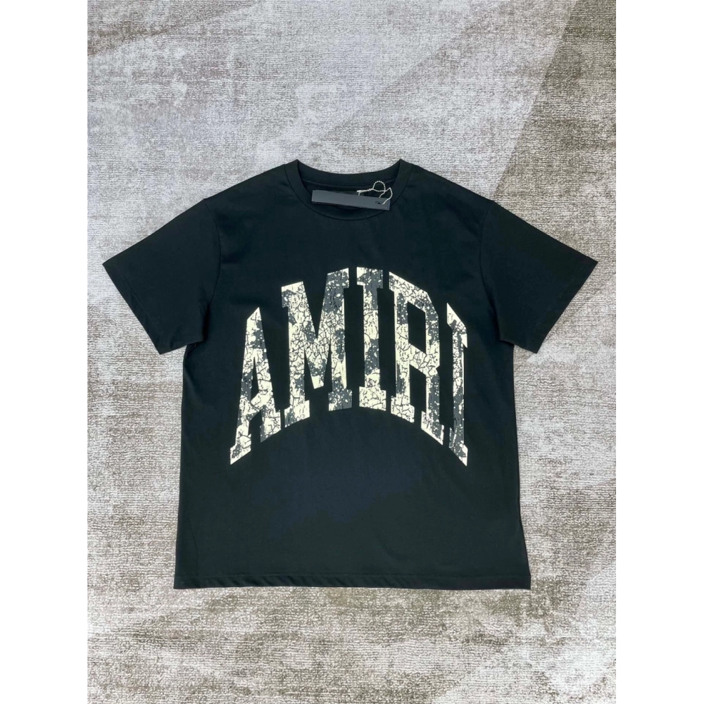 Amiri New short-sleeved special color paste print rice yellow crack printt T-shirt,Amiri T Shirt,Tshirt,APPAREL