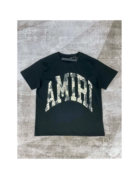 Amiri New short-sleeved special color paste print rice yellow crack printt T-shirt,Amiri T Shirt,Tshirt,APPAREL