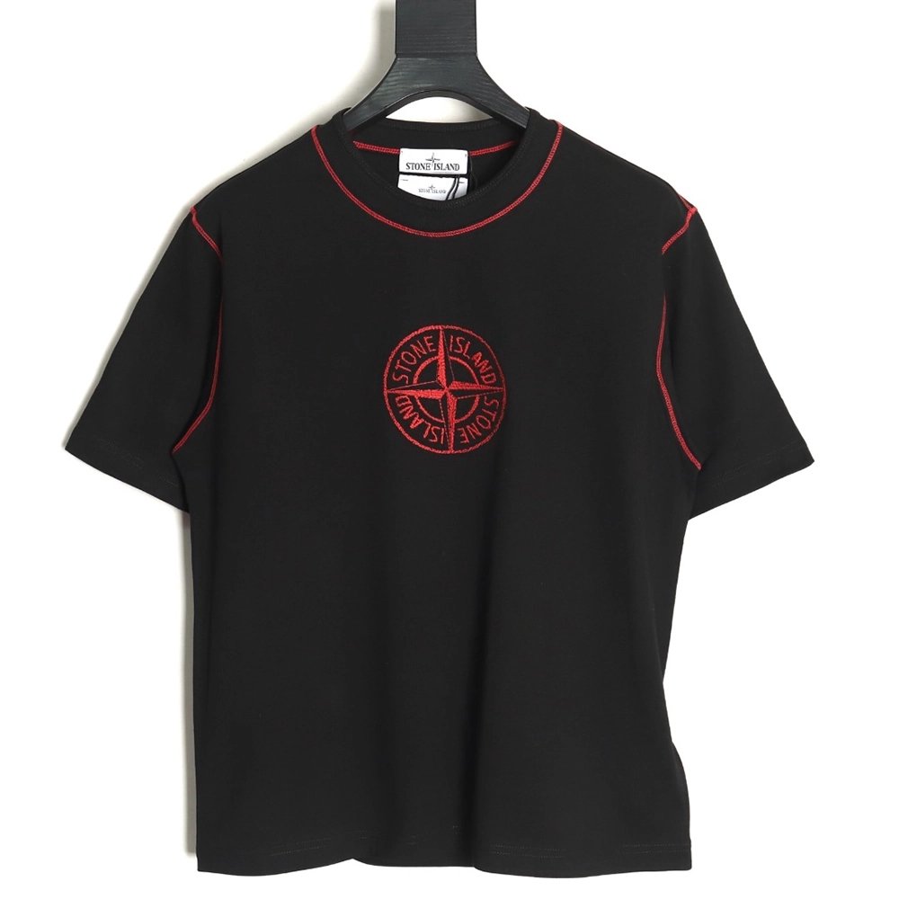 Stone Island black and red badge embroidered short-sleeved T-shirt,Stone Island