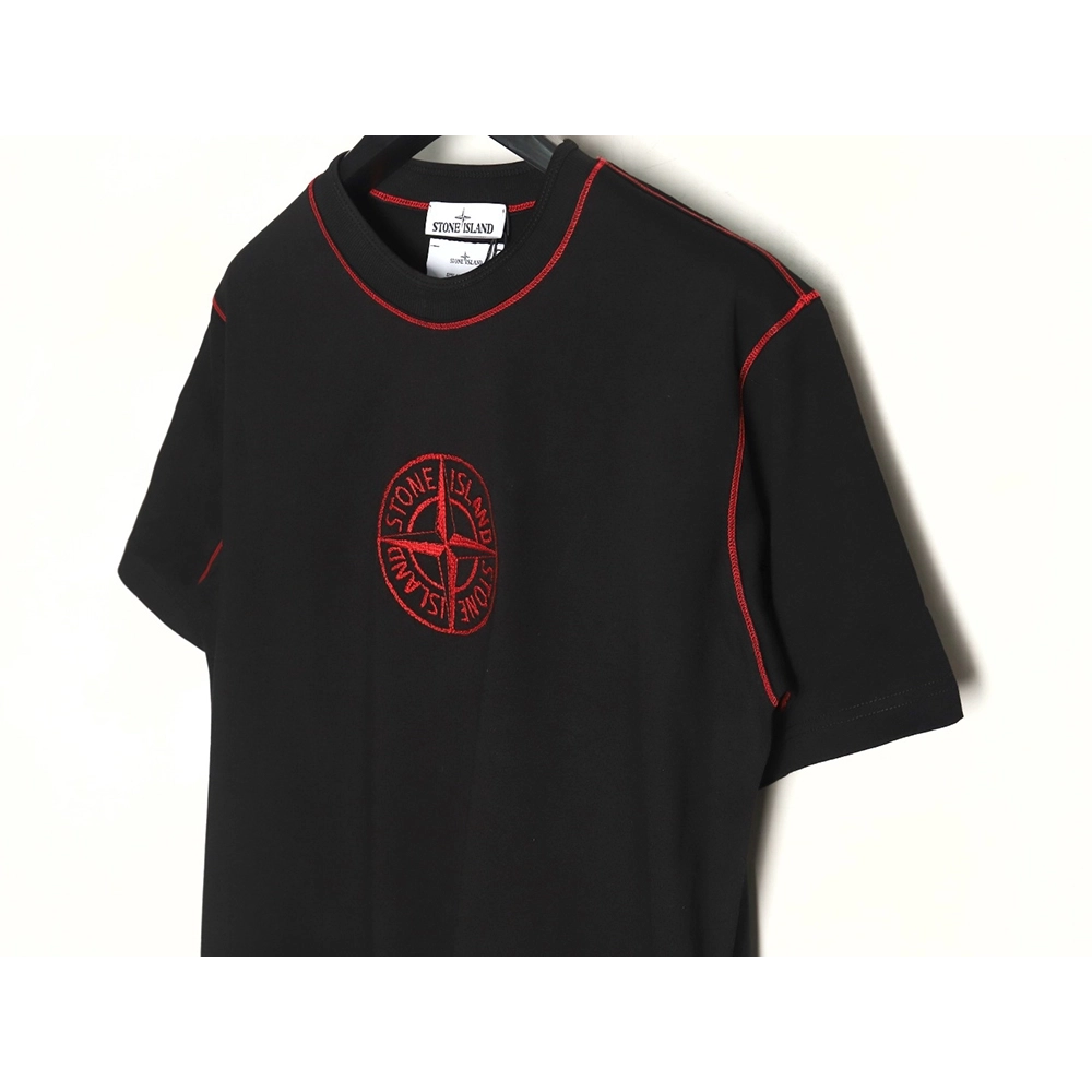 Stone Island black and red badge embroidered short-sleeved T-shirt,Stone Island