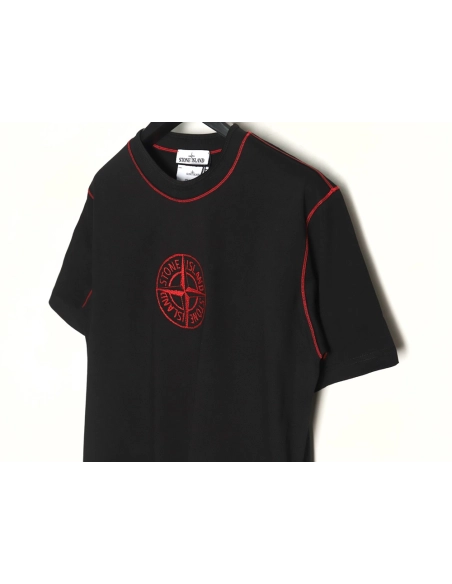 Stone Island black and red badge embroidered short-sleeved T-shirt,Stone Island