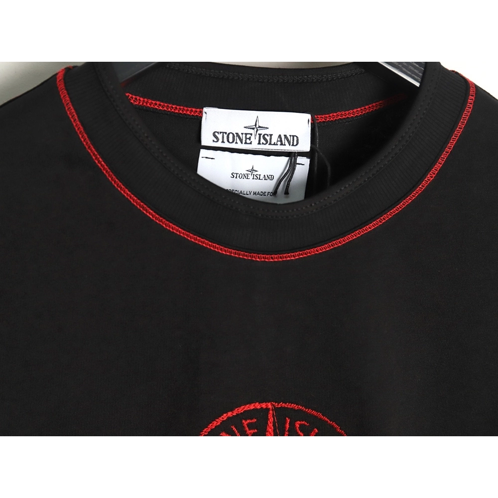 Stone Island black and red badge embroidered short-sleeved T-shirt,Stone Island