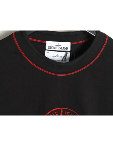 Stone Island black and red badge embroidered short-sleeved T-shirt,Stone Island