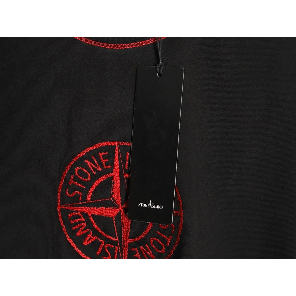Stone Island black and red badge embroidered short-sleeved T-shirt,Stone Island
