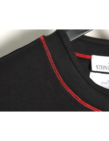 Stone Island black and red badge embroidered short-sleeved T-shirt,Stone Island