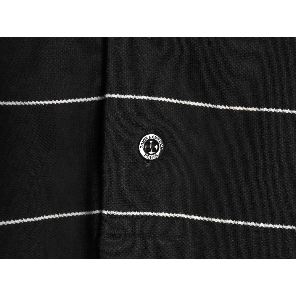 Saint Laurent YSL Logo Embroidered Striped Short Sleeve Polo Shirt,Saint Laurent