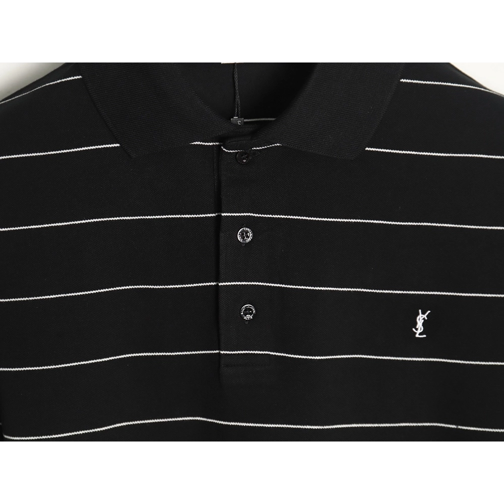 Saint Laurent YSL Logo Embroidered Striped Short Sleeve Polo Shirt,Saint Laurent