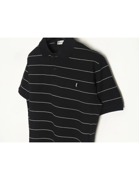 Saint Laurent YSL Logo Embroidered Striped Short Sleeve Polo Shirt,Saint Laurent