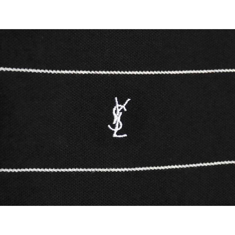 Saint Laurent YSL Logo Embroidered Striped Short Sleeve Polo Shirt,Saint Laurent