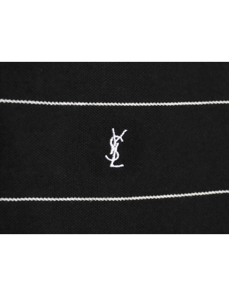 Saint Laurent YSL Logo Embroidered Striped Short Sleeve Polo Shirt,Saint Laurent
