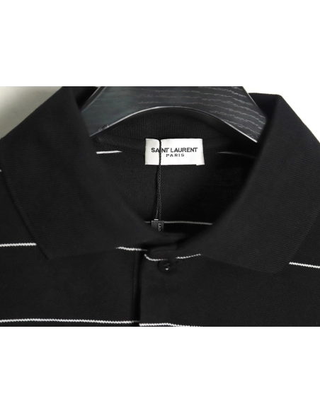 Saint Laurent YSL Logo Embroidered Striped Short Sleeve Polo Shirt,Saint Laurent