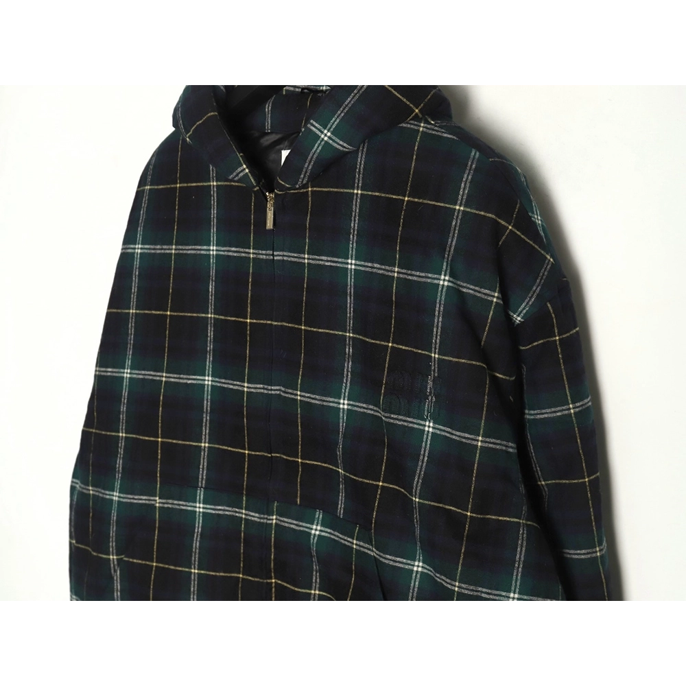 Miu miu green plaid hooded cotton coat,Miu Miu