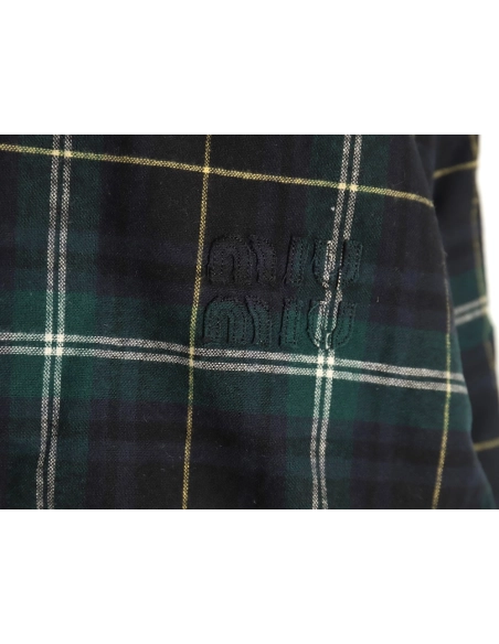 Miu miu green plaid hooded cotton coat,Miu Miu